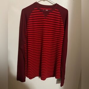 UNDER ARMOUR Classic Waffle Knit Ribbed Long Sleeve Striped T Shirt Red Men's XL